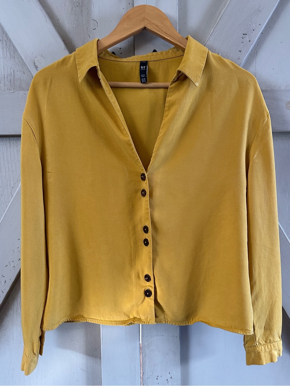 Zara TRF Mustard Yellow Button Front Blouse Size M